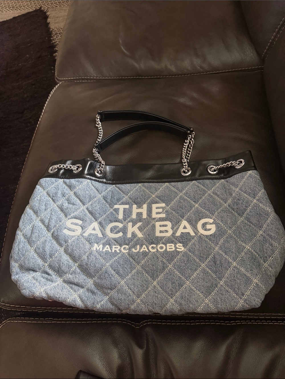 Marc Jacobs Quilted Denim 'The Sack Bag' Tote with Black Trim